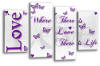 White Purple grey love quote canvas wall art picture print multi panel