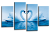 Blue White  Love heart swans kissing canvas wall art multi panel picture print