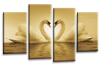 Sepia White  Love heart swans kissing canvas wall art multi panel picture print