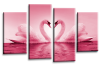 Pink White  Love heart swans kissing canvas wall art multi panel picture print