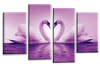 Purple White  Love heart swans kissing canvas wall art multi panel picture print