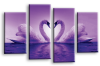Dark Purple White  Love heart swans kissing canvas wall art multi panel picture print