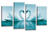 Teal White  Love heart swans kissing canvas wall art multi panel picture print